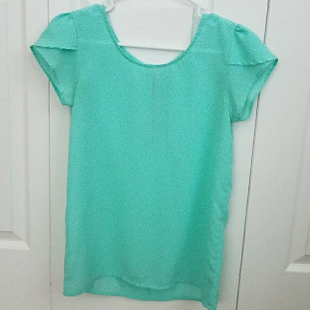 Cool Mint Ruffle Cap Sleeve Blouse